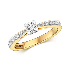 9ct Yellow Gold Diamond Set Shoulder Solitaire Ring - E Bixby Jewellers