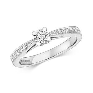 9ct White Gold Diamond Set Shoulder Solitaire Ring - E Bixby Jewellers