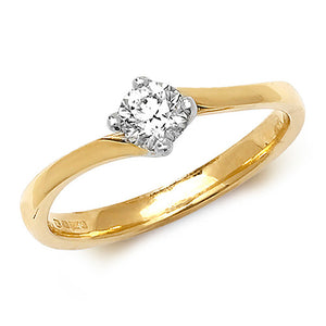 18ct Yellow Gold Diamond Twist Solitaire Ring - E Bixby Jewellers