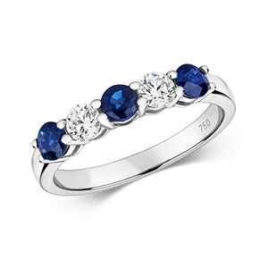 18ct White Gold Diamond & Sapphire Claw Set Eternity Ring - E Bixby Jewellers