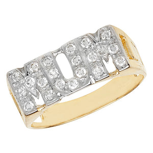 9ct Yellow Gold Ladies Curb Sides Mum CZ Ring - E Bixby Jewellers