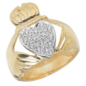 9ct Yellow Gold Stone Set Mens Claddagh Ring - E Bixby Jewellers