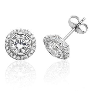 Silver Bezel Set Halo Rnd Stud Earrings - E Bixby Jewellers