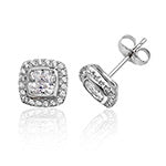 Silver Bezel Set Halo Style Cushion Cz Stud Earrings - E Bixby Jewellers