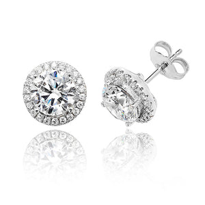 Silver Claw Set Halo Rnd Cz Stud Earrings - E Bixby Jewellers