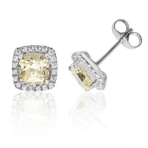 Silver Claw Set Halo Style Cushion Shape Ycz Studs - E Bixby Jewellers