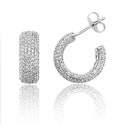 Silver Seven Row Pave 3/4 Hoop Stud Earrings - E Bixby Jewellers