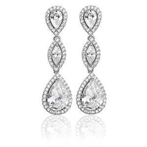 Silver Pear & Marquise Shape Halo Cz Drop Earrings - E Bixby Jewellers