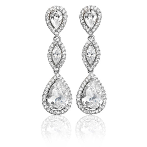 Silver Pear & Marquise Shape Halo Cz Drop Earrings - E Bixby Jewellers