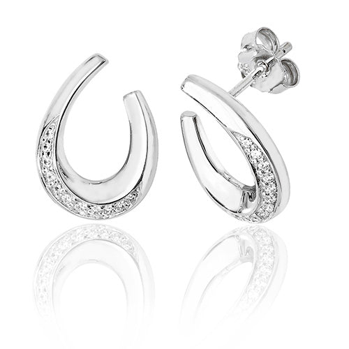 Silver u Shape Cz Detail Stud Earrings - E Bixby Jewellers