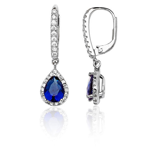 Silver Blue Fancy Pear Shape & White Cz Drop Earrings - E Bixby Jewellers