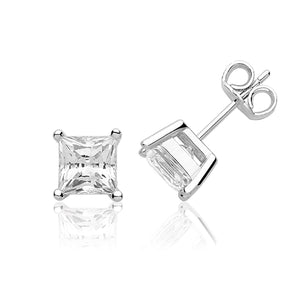 Silver Single Stone 6mm Princess Cut Claw Set Stud Earrings (Swarovski  Cz) - E Bixby Jewellers