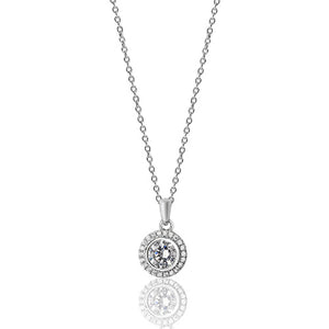 Silver Bezel Round Halo Pendant + 18" Chain - E Bixby Jewellers