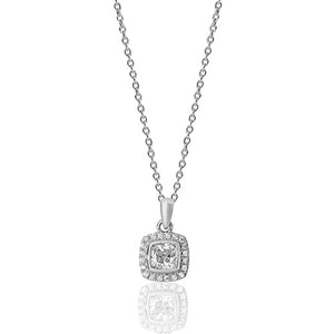 Silver Bezel Cushion Halo Pendant  + 18" Chain - E Bixby Jewellers