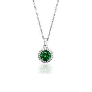 Silver Claw Set Round Halo Style Green Pendant +18" Chain - E Bixby Jewellers