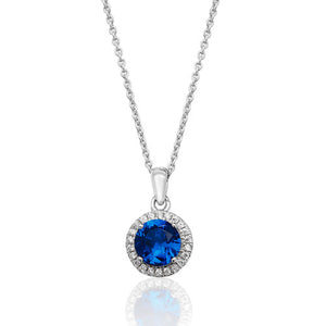 Silver Claw Set Round Halo Style Blue Pendant + 18" Chain - E Bixby Jewellers