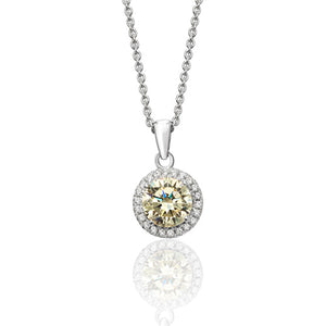 Silver Claw Set Round Halo Style  Yellow Cz Pendant +18" Chain - E Bixby Jewellers