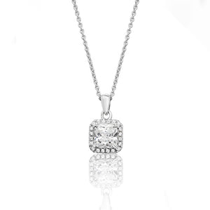 Silver Claw Set Square Halo Style Cz Pendant + 18" Chain - E Bixby Jewellers