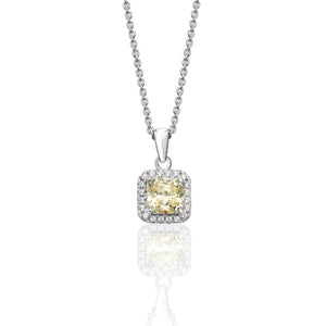 Silver Claw Set Cushion Halo Style Yellow Cz Pendant +18" Chain - E Bixby Jewellers