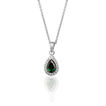 Silver Claw Set Pear Shape Halo Style Green Cz Pendant +18