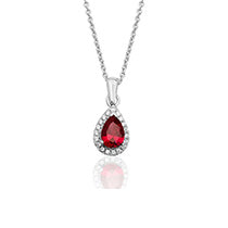 Silver Claw Set Pear Shape Halo Style Red Cz Pendant + 18" Chain - E Bixby Jewellers