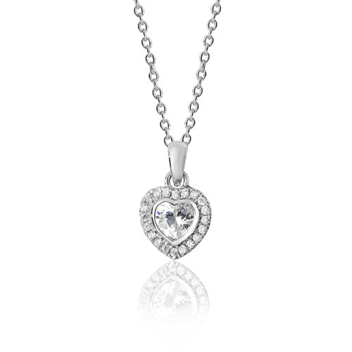 Silver Claw Set Heart Shape Halo Style Cz Pendant +18