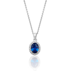 Silver Claw Set Oval Halo Style Blue Cz Pendant +18" Chain - E Bixby Jewellers