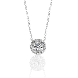 Silver Round Cluster Style Cz Pendant Fixed Chain - E Bixby Jewellers