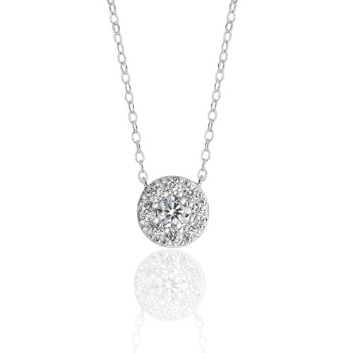 Silver Round Cluster Style Cz Pendant Fixed Chain - E Bixby Jewellers