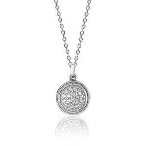 Silver Bezel Pave Set Style Circle Cz Pendant +18" Chain - E Bixby Jewellers