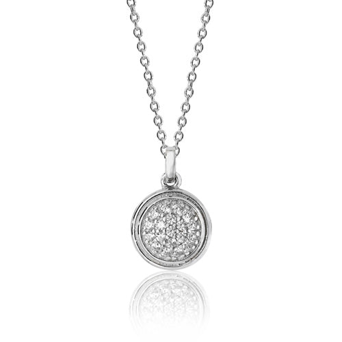 Silver Bezel Pave Set Style Circle Cz Pendant +18