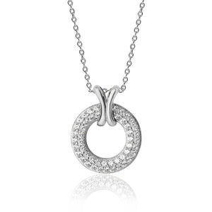 Silver Pave Style Circle with Cross Loop Pendant +18" Chain - E Bixby Jewellers