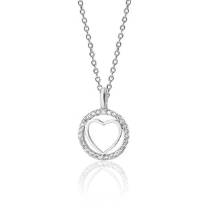 Silver Plain Heart Round Halo Style Cz Pendant +18" Chain - E Bixby Jewellers