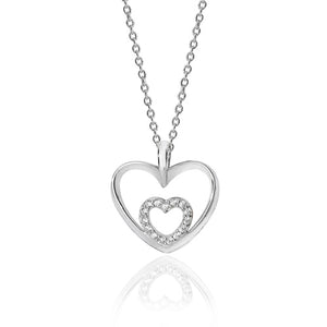 Silver Double Heart Shape Plain & Cz Pendant +18" Chain - E Bixby Jewellers