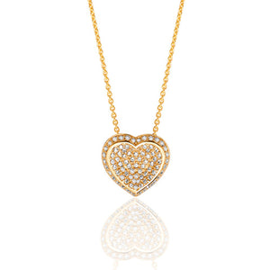 Silver Yellow Gold Plated Heart Pave Set Cz Pendant +18" Chain - E Bixby Jewellers