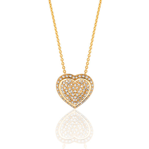 Silver Yellow Gold Plated Heart Pave Set Cz Pendant +18