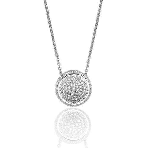 Silver Round Pave Set Pendant +18