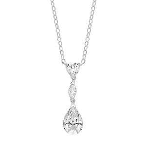 Silver Heart Marquise & Large Pear Cz Pendant On Fixed Chain - E Bixby Jewellers