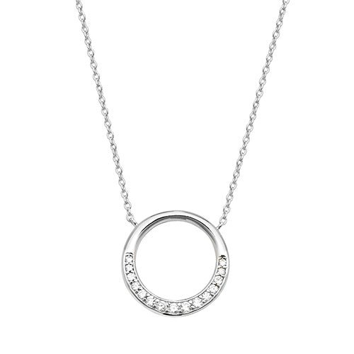 Silver Partial Set Halo Circle CZ Pendant - E Bixby Jewellers