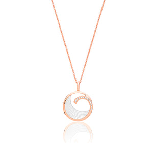 Silver Rose Gold Plated Mother Of Pearl & Cz Pendant +18" Chain - E Bixby Jewellers