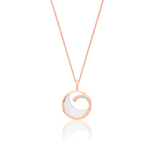 Silver Rose Gold Plated Mother Of Pearl & Cz Pendant +18