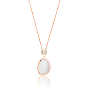 Silver Rose Gold Plated White Moon Stone & Cz Pendant + 18" Chain - E Bixby Jewellers