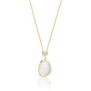 Silver Yellow Gold Plated White Moon Stone & Cz Pendant - E Bixby Jewellers