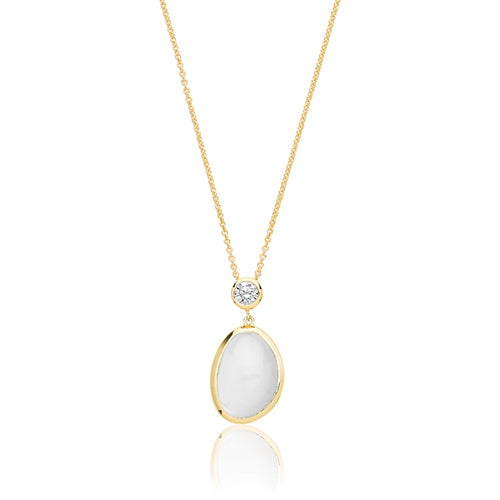 Silver Yellow Gold Plated White Moon Stone & Cz Pendant - E Bixby Jewellers