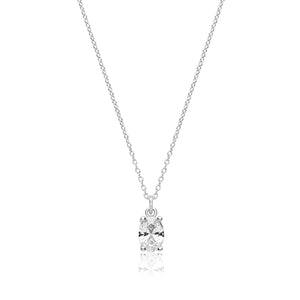 Silver Single 7×5 Oval Claw Set Pendant (Swarovski Cz) +18 Chain - E Bixby Jewellers