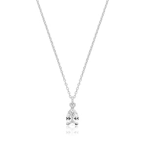 Silver Single 7×5 Pear Shape Claw Set Pendant (Swarovski Cz) + 18" Chain - E Bixby Jewellers