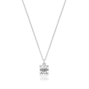 Silver Single Stone 6mm Assher Cut Claw Set Pendant (Swarovski Cz) +18" Chain - E Bixby Jewellers