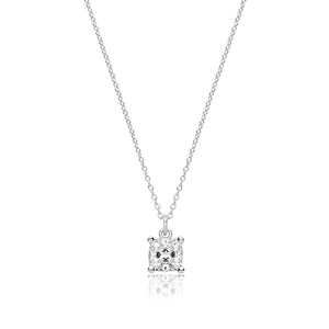 Silver Single Stone 6mm Cushion Cut Claw Set Pendant (Swarovski Cz) + 18" Chain - E Bixby Jewellers