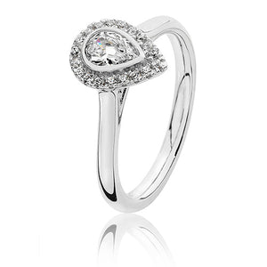 Silver Small Claw Set Pear Shaped Halo Style CZ Ring - E Bixby Jewellers