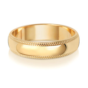 18ct Yellow Gold D Shape 5mm Milgrain Wedding Ring - E Bixby Jewellers